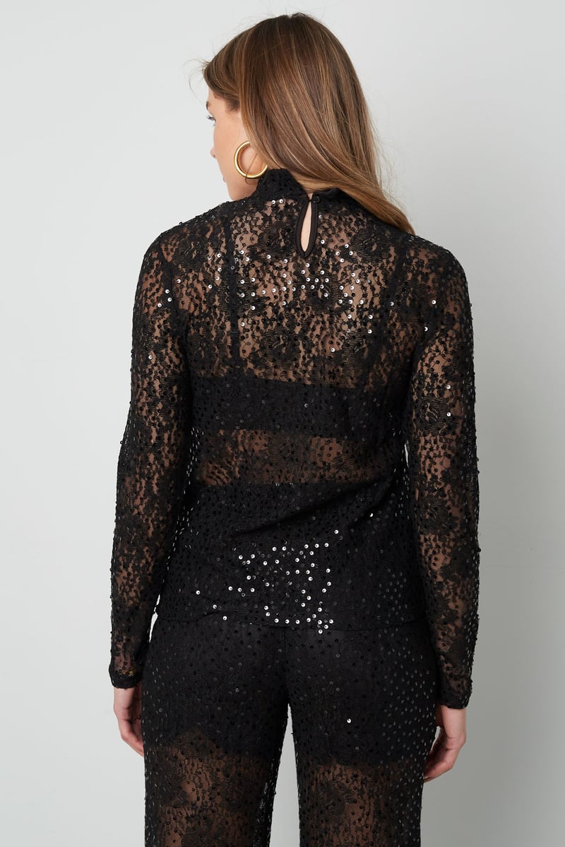 Lace top with glitter - black