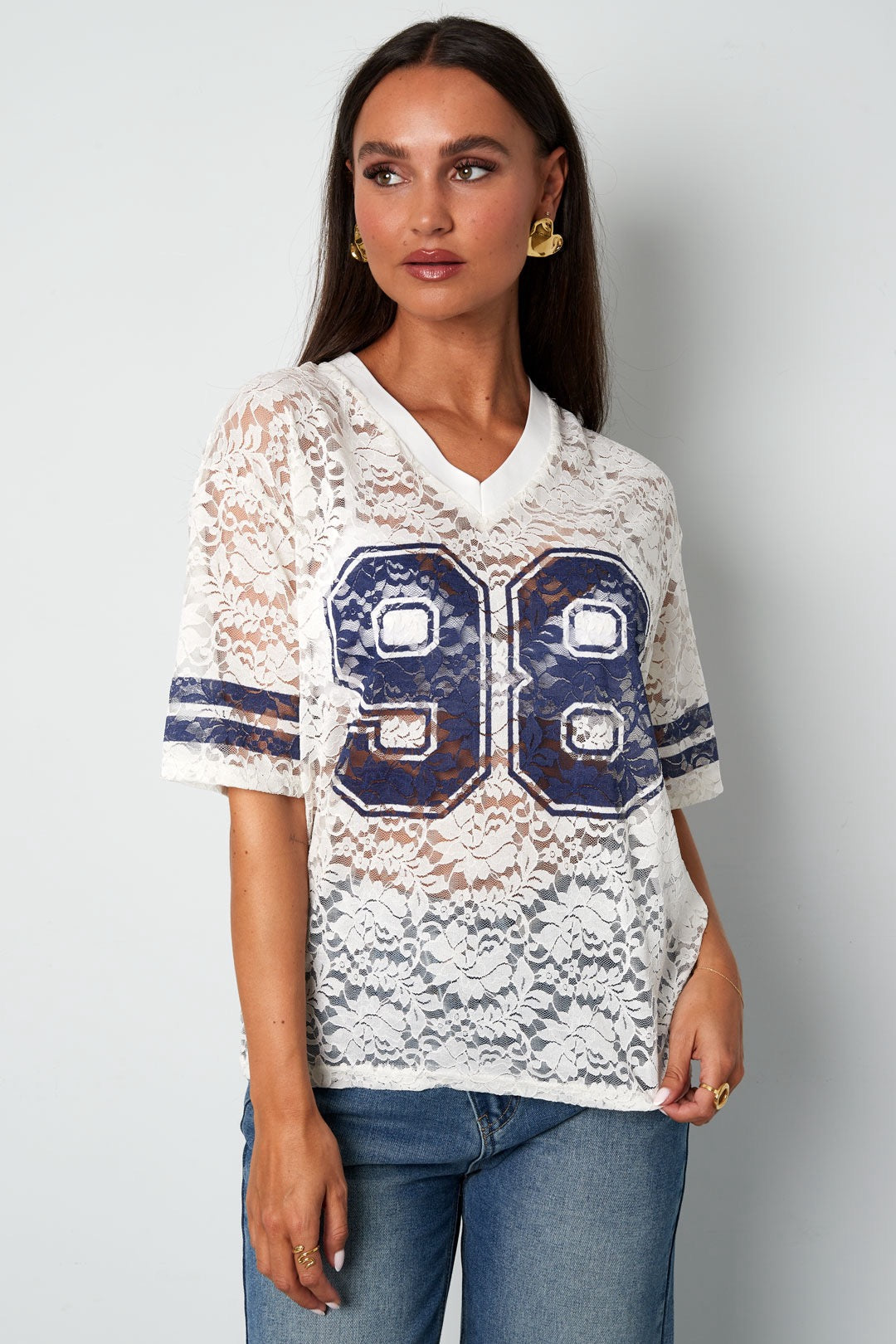 V-hals Amerikaans T-shirt wit FashionbyDH
