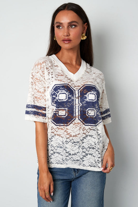V-hals kant Amerikaans T-shirt wit FashionbyDH