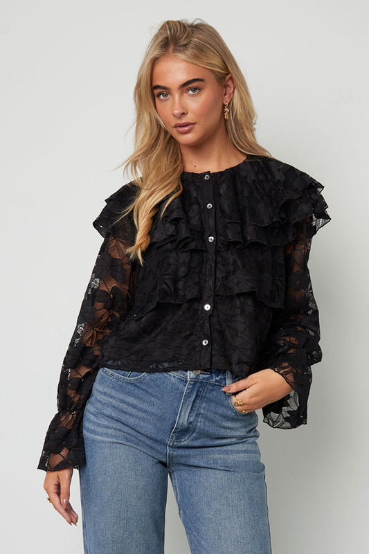 Zwarte blouse met ruffles FashionbyDH